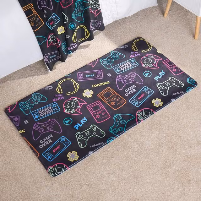 OHS Kids Gaming Anti Slip Washable Floor Mat Rug, Black and Multicolour