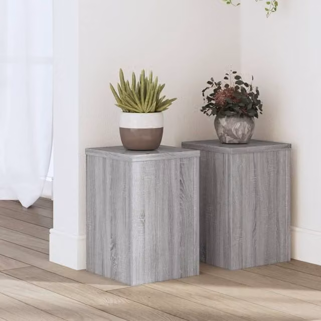 Berkfield Home Set of 2 Modern Grey Plant Stands, W/D/H: 20 x 20 x 30 cm