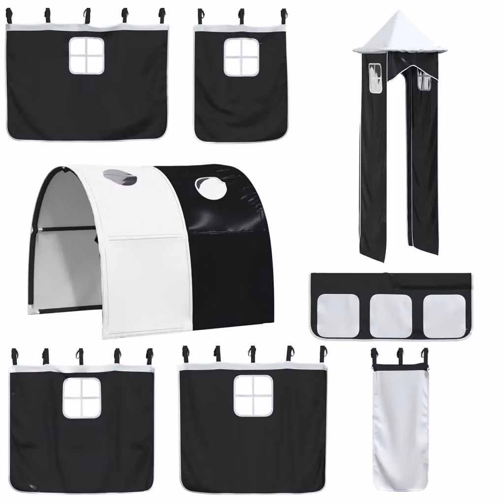 Berkfield Home Opaque Polyester Loft Bed Curtains for Children with Tunnel and Tower in White and Black – 2