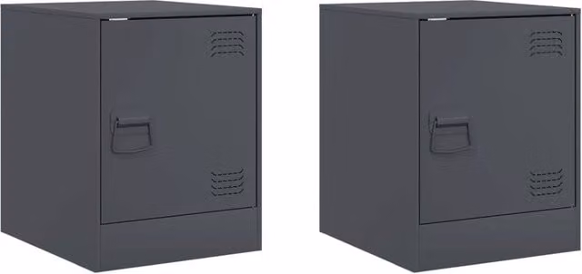 Berkfield Home Set of 2 Anthracite Metal Bedside Cabinets, W/D/H: 34.5 x 39 x 44 cm