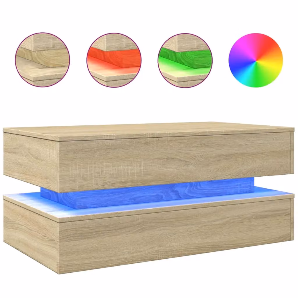 Berkfield Home Sonoma Oak Coffee Table with LED Lights in Brown, W/D/H: 90 x 50 x 40 cm – 2