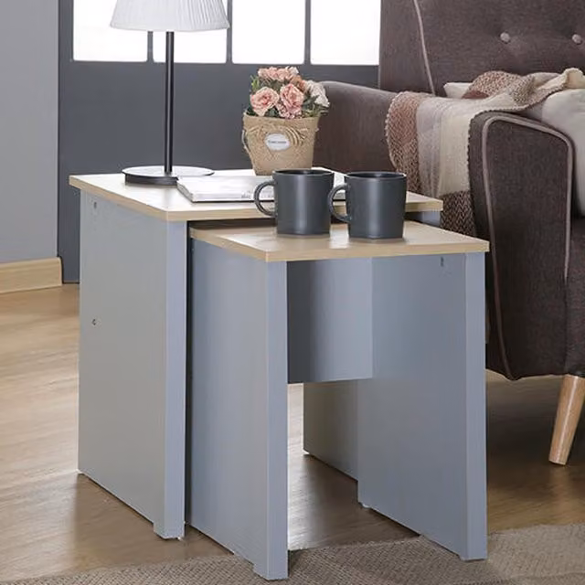 Comfy Living Modern Wooden Nest of Tables with Oak Effect Top in Grey and White