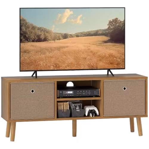 HOMCOM Brown Wood Modern TV Cabinet Stand for Up to 50-Inch Flat-Screen TVs, W: 110 cm, D: 29 cm, H: 46.5 cm