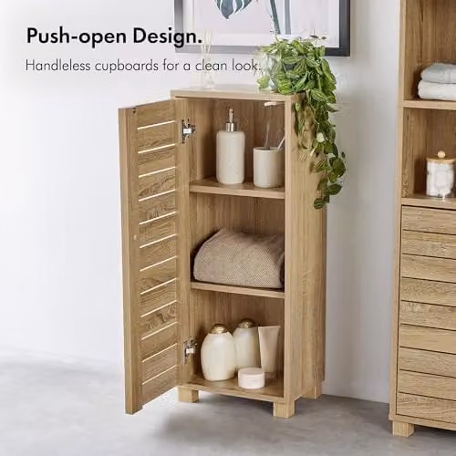 VonHaus Chester Freestanding Bathroom Storage Cabinet in Brown and Beige with Hinged Doors and Internal Shelves – 3