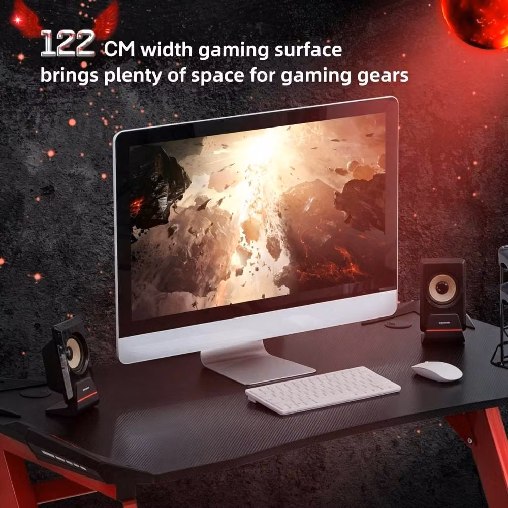 STILVORA Gaming Desk with Carbon Fibre Surface in Red and Black – 5