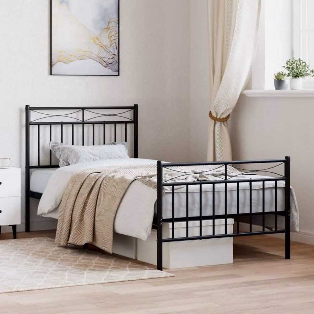Berkfield Home Metal Bed Frame with Headboard and Footboard in Black, W/D/H: 90 x 200 cm – 2