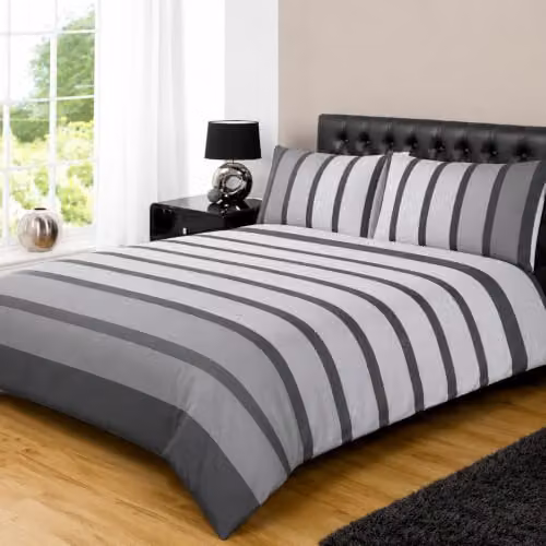 Rapport Home Soho Striped Polycotton Duvet Cover and Pillowcase Set in Black, White and Grey, W/D/H: 200 x 200 cm and 50 x 75 cm – 2