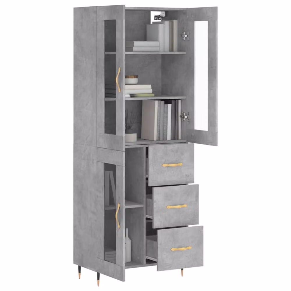 Berkfield Home Modern Highboard in Concrete Grey, W/D/H: 69.5 x 34 x 180 cm – 2