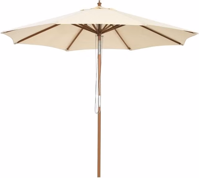 COSTWAY Beige Outdoor Patio Market Umbrella with Pulley System