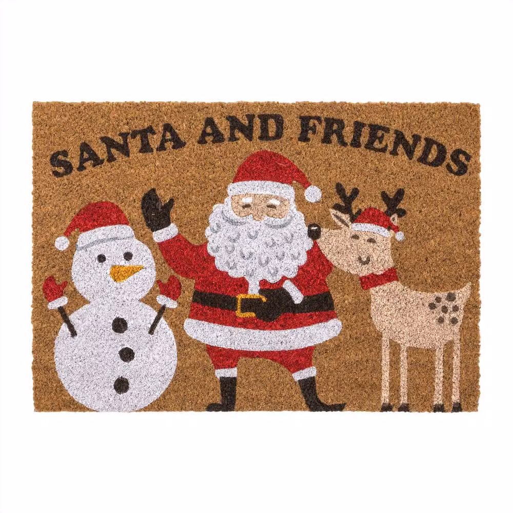 JVL Christmas Coir and PVC Doormat with Santa and Friends Graphic, Multicolour, W: 40 cm, D: 60 cm – 2