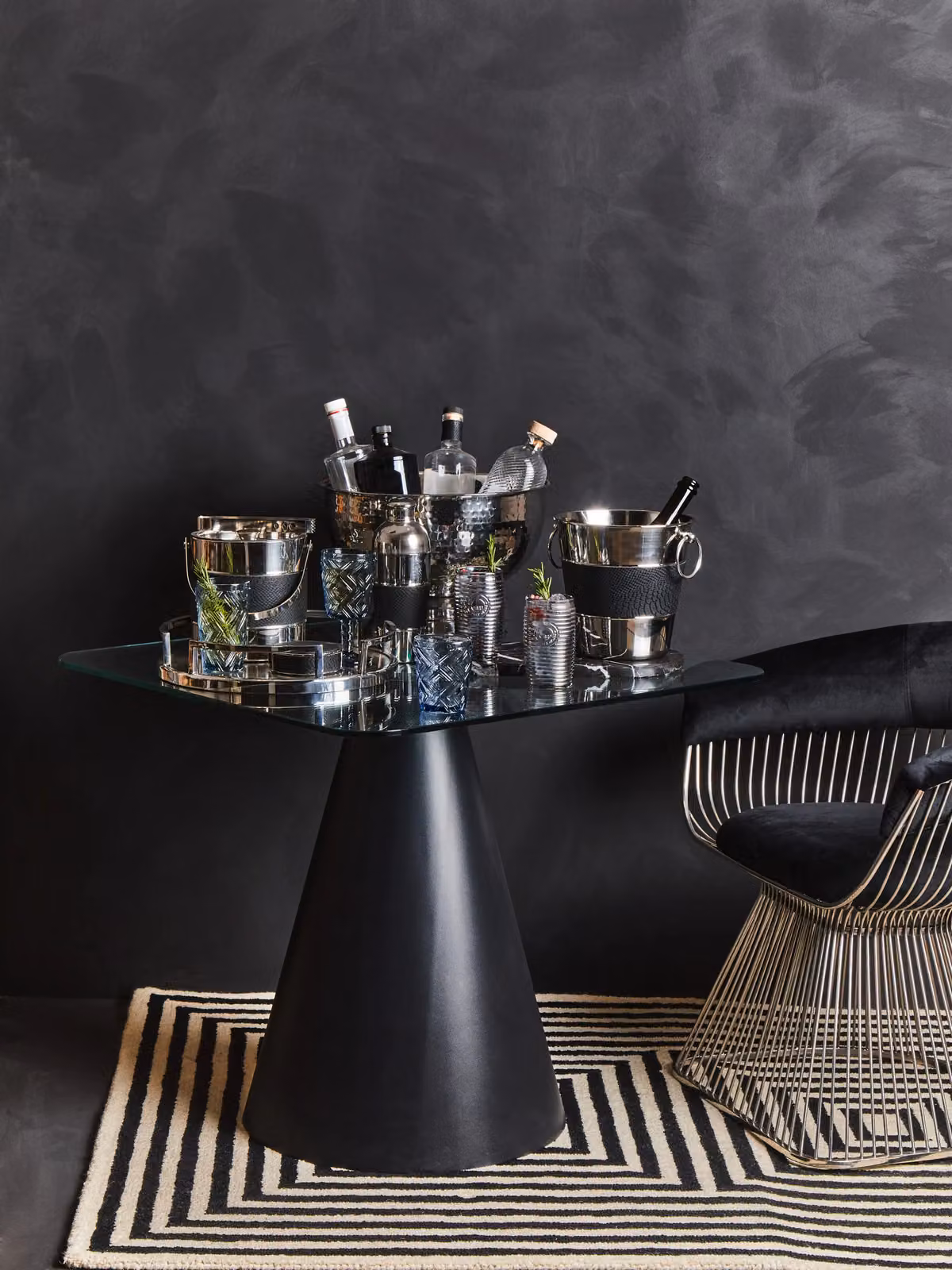Orsina Square Glass Top Dining Table with Black Geometric Conical Base, W/D/H: 80 x 80 x 73 cm – 2
