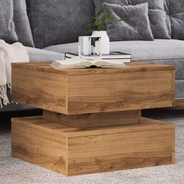 Berkfield Home Artisan Oak Coffee Table with LED Lights in Brown, W/D/H: 50 x 50 x 40 cm – 1