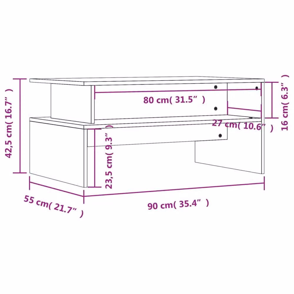 Berkfield Home Modern Rectangular Coffee Table in Smoked Oak Brown, W/D/H: 90 x 55 x 42.5 cm – 7