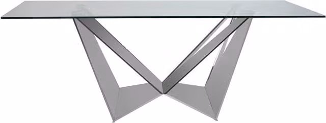 Orsina Modern Rectangular Dining Table with Transparent Glass Top and Silver Metal X-Frame Base, W/D/H: 200 x 100 x 75 cm – 1