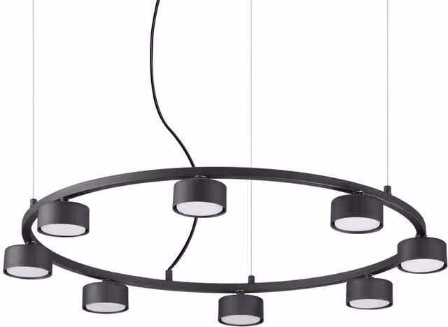 Ideal Lux Minor 8 Light Circular LED Ceiling Pendant Lamp in Black