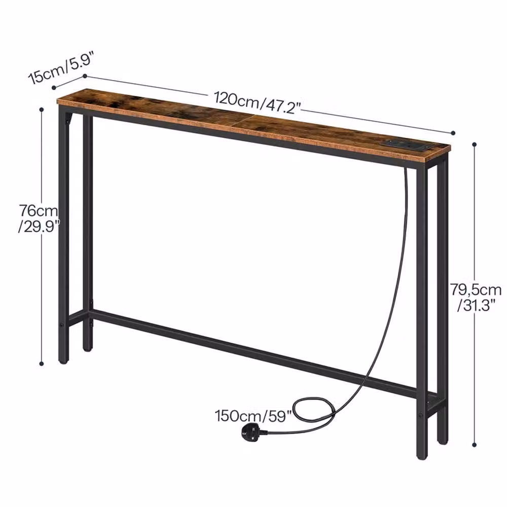 Nordara Black and Brown Charging Station Console Table for Hallways, W/D/H: 120 x 15 x 79.5 cm – 2