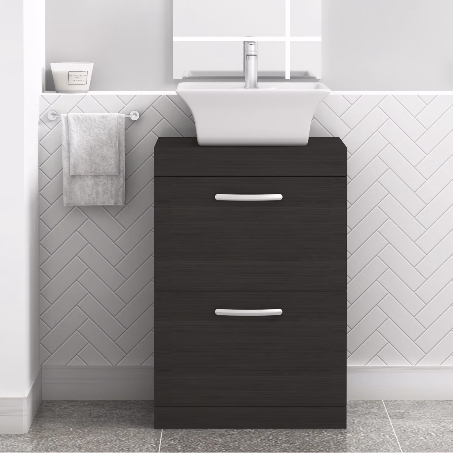 Royal Bathrooms Turin 800mm Floor Standing 2 Drawer Vanity Unit in Matt Black