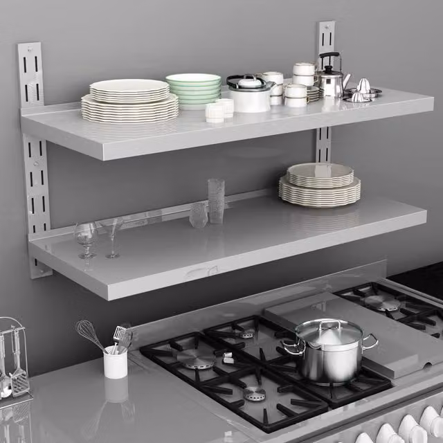 Berkfield Home 2-Tier Floating Wall Shelf in Grey Metal, W: 120 cm, D: 30 cm – 1