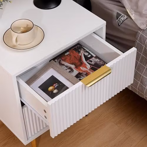 MMT Furniture Designs Ltd Moderna Bedside Table with 2 Fluted Ribbed Drawers in White, Black or Gold, W: 40 cm, D: 40 cm, H: 55 cm – 2
