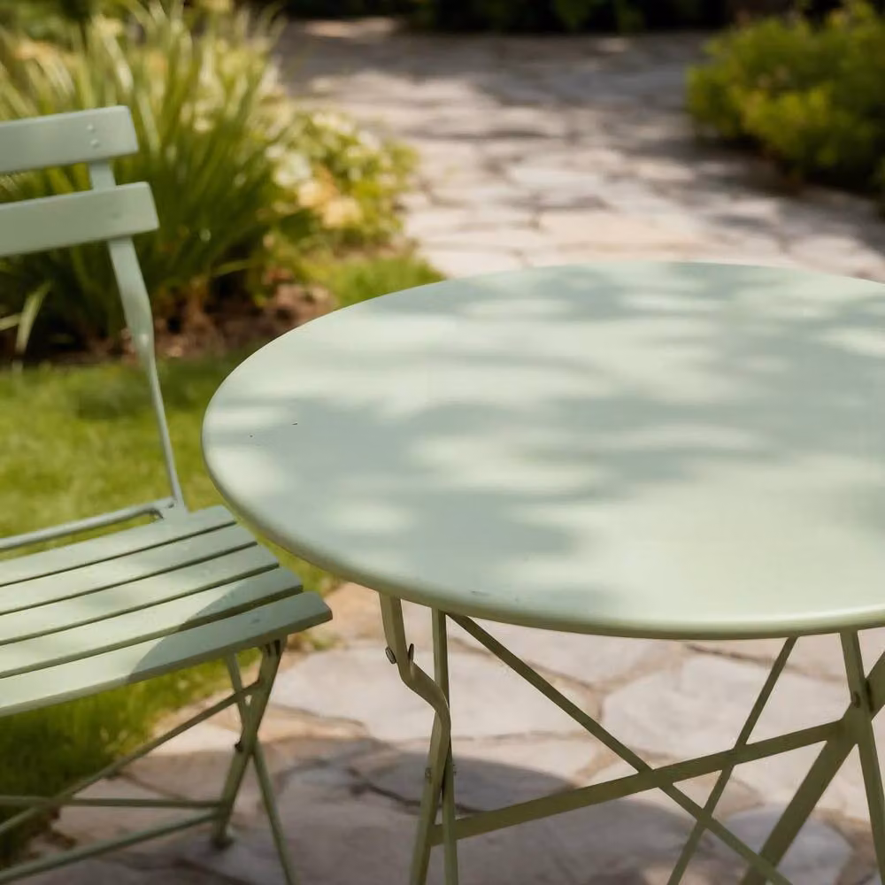 Home Source Bistro Set Outdoor Garden Furniture with Table and 2 Chairs in Green Metal – 2