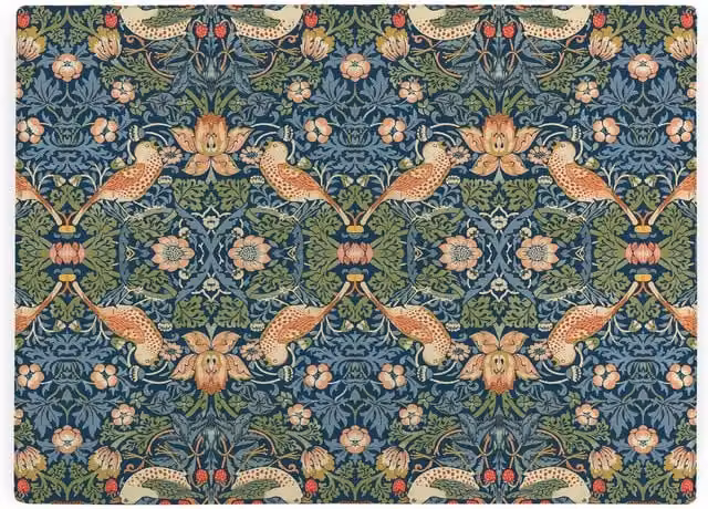 Purely Home Blue Strawberry Thief Glass Rectangular Worktop Protector with William Morris Artwork