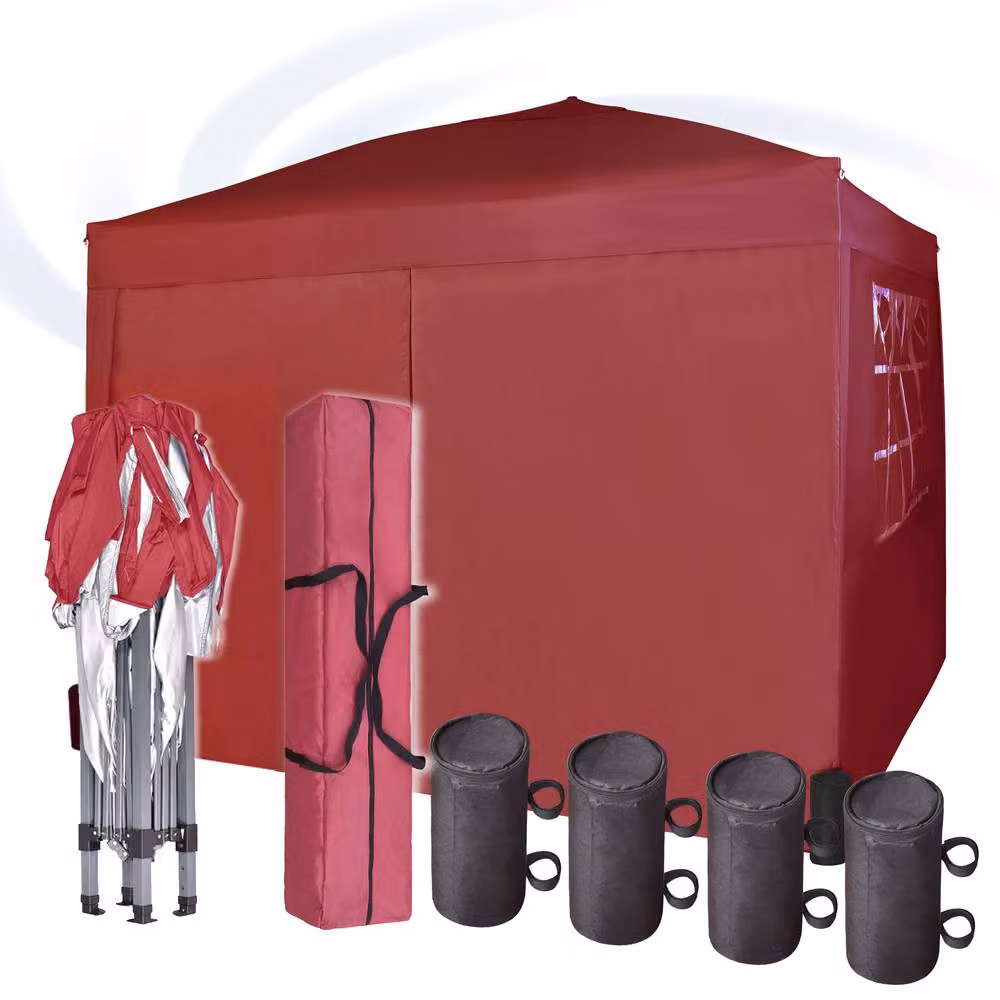 MCC Direct Red Pop Up Gazebo with Removable Sides and Storage Bag, W/D/H: 300 x 300 x 255 cm – 3