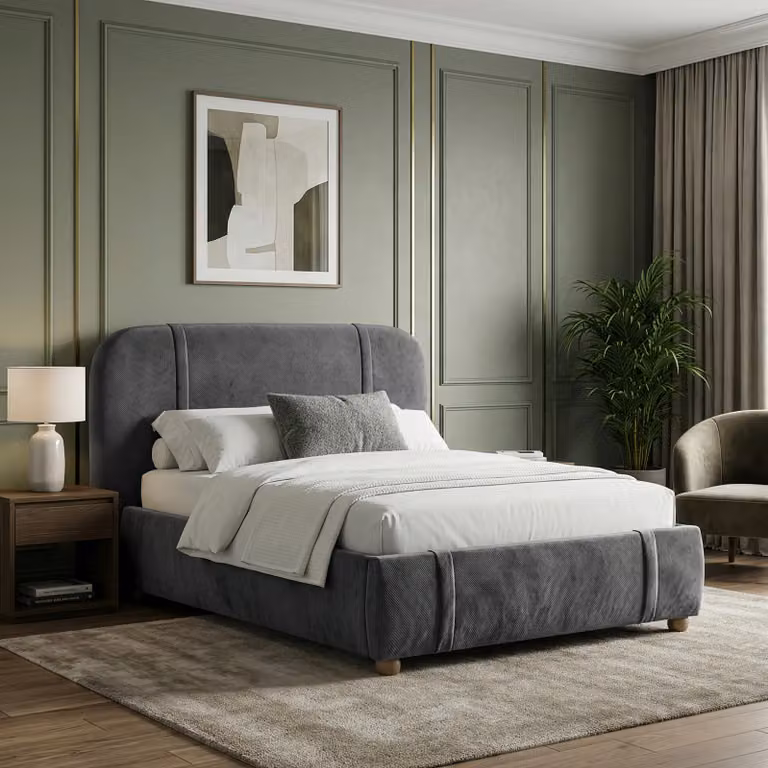 DHS Modern Upholstered Bed Frame with Padded Headboard in Grey, W/D/H: 180 x 200 cm