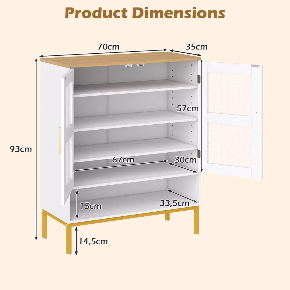 Costway Modern 5-Tier Wooden Shoe Cabinet with Glass Doors in White – 2