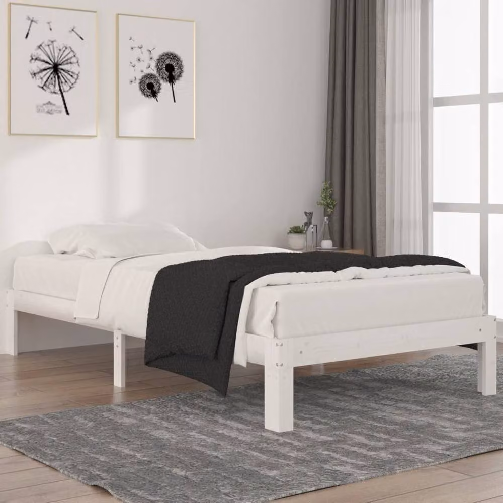 Berkfield Home Beautiful Bed Frame in White Solid Wood Pine, W/D/H: 100 x 200 cm – 2