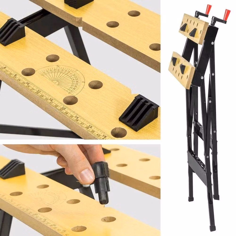 NESTLUNE Folding Bamboo Trestle Work Bench in Natural Wood, W: 52 cm, D: 52 cm, H: 1000 cm – 4