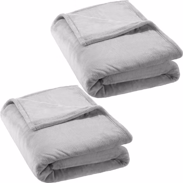 tectake Set of 2 Grey Faux Fur and Fleece Throws, W/D/H: 220 x 240 cm