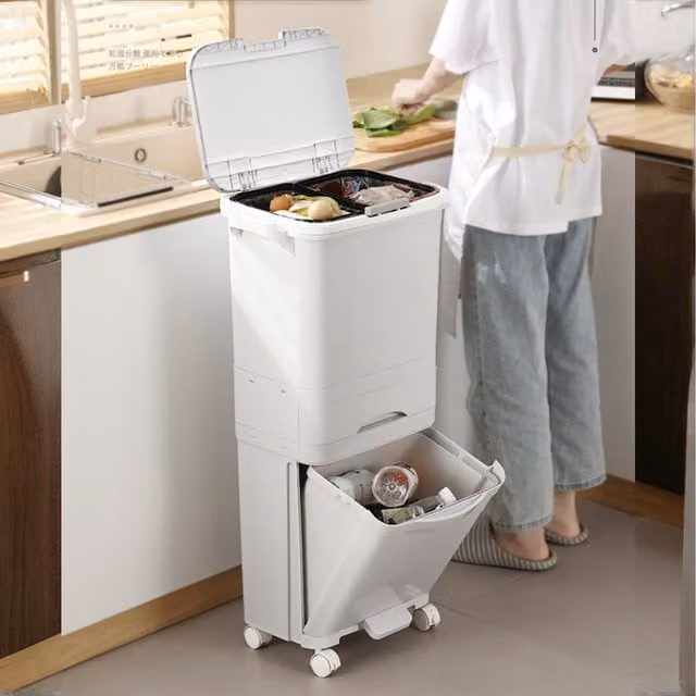 Lifeideas 3 Tier Kitchen Waste Separation Bin with Removable Inner Buckets, White
