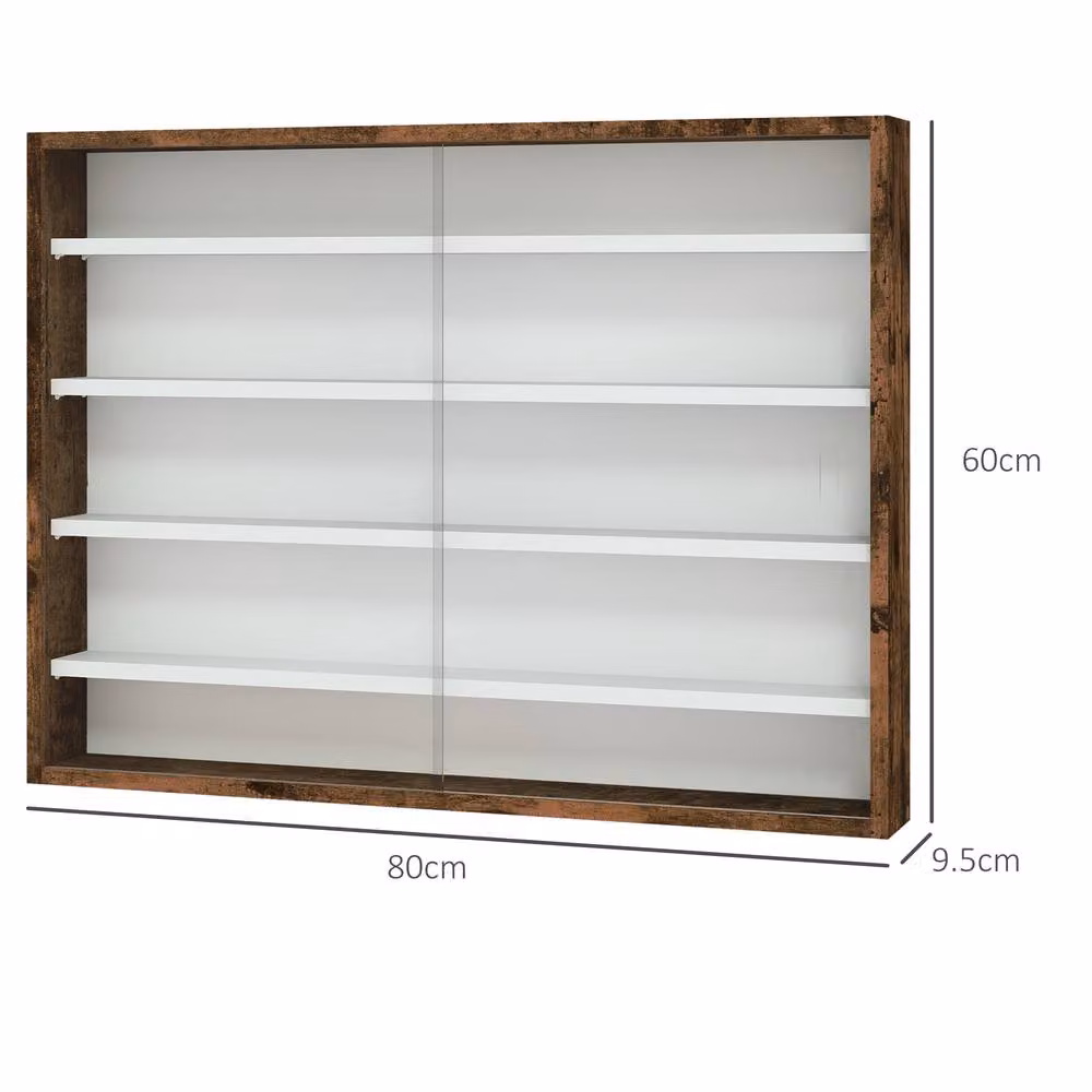 STILVORA Wall Mounted Cabinet with Sliding Glass Doors in Rustic Brown – 3