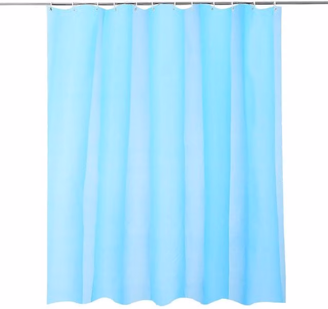 Neel Blue PEVA Shower Curtain in Blue with 12 Hooks, Waterproof and Mould Resistant, W/D/H: 180 x 180 x 0 cm