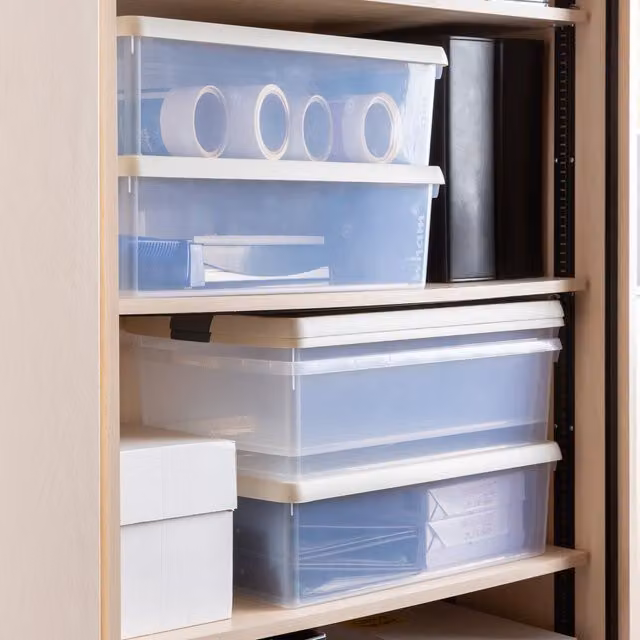 Wham Set of 5 Rectangular 30L Plastic Storage Boxes with Lids, Beige, Yellow and Transparent