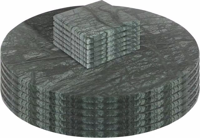 Argon Tableware Green Marble Round Placemats and Square Coasters Set – 1