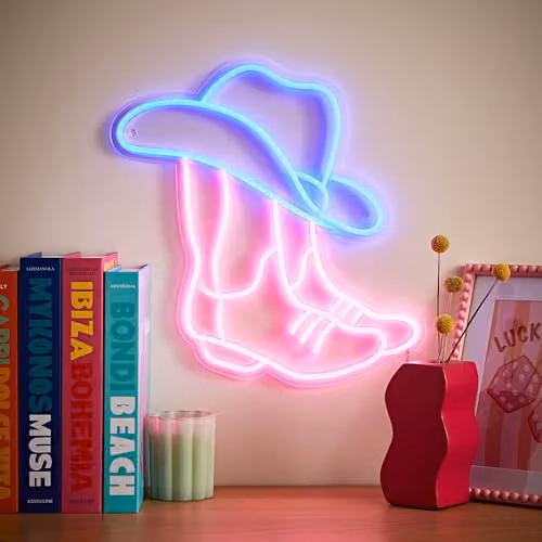 ValueLights Neon Sign Cowboy Style Novelty Wall Light in White, Blue and Purple – 2