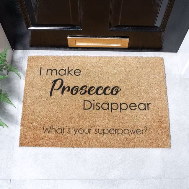 Artsy Mats I Make Prosecco Disappear What's Your Superpower Doormat, Brown, Coir and Natural Rubber, Non-Slip and Weatherproof