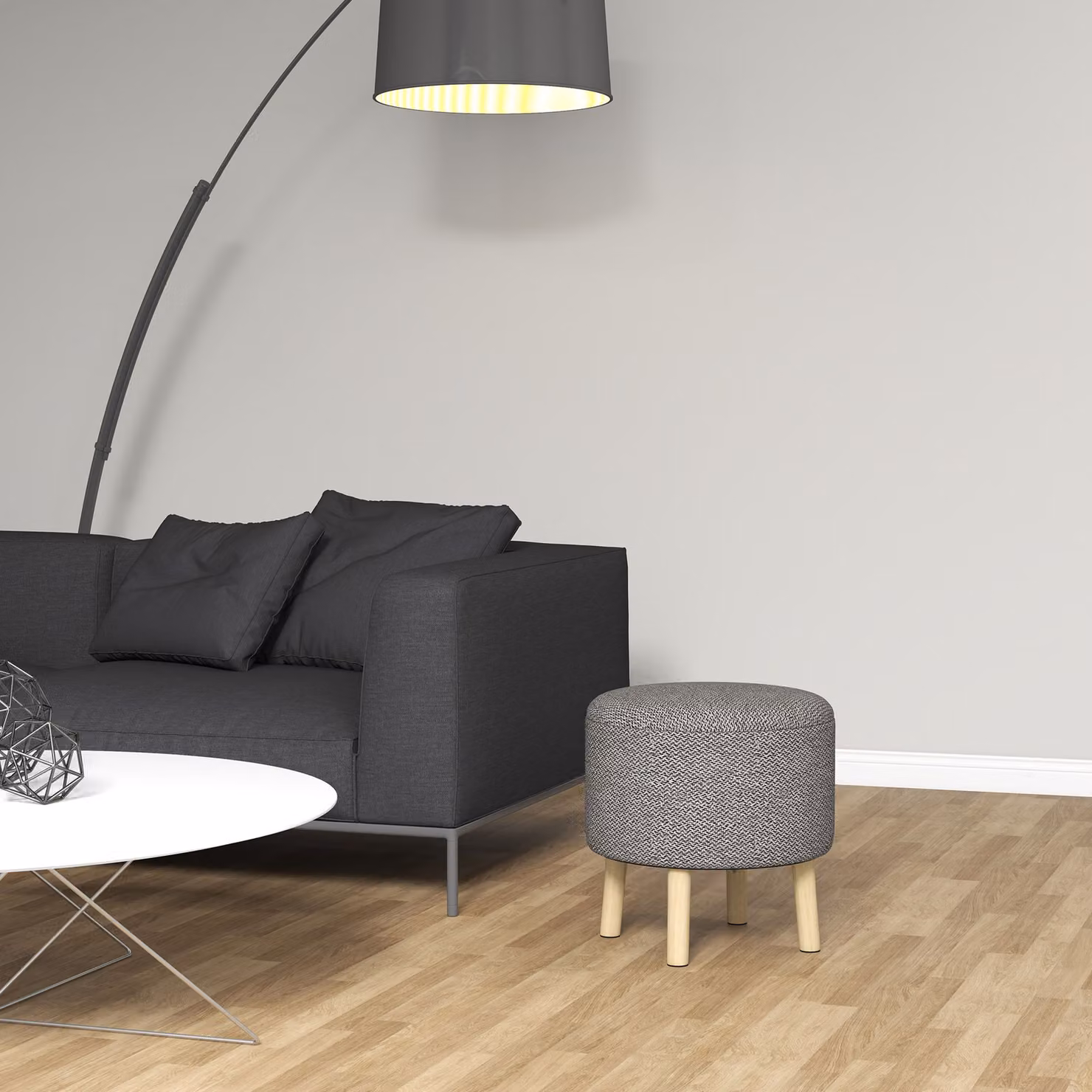 HOMCOM Round Linen Fabric Ottoman Stool with Storage and Padded Seat in Light Grey – 8