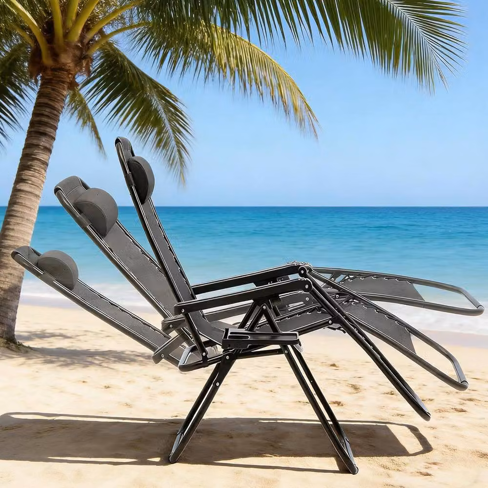 Lishetimig 2-Pack Zero Gravity Lounge Chairs in Black with Adjustable Headrest and Cup Holders – 5