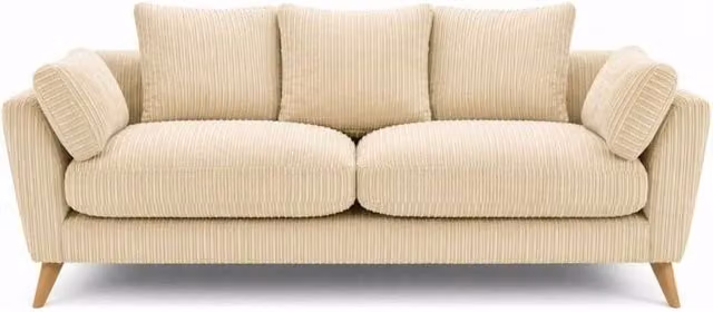Bliss Furniture Harlow Jumbo Cord 2 Seater Sofa in Beige with Scatter Cushions and Solid Wood Frame