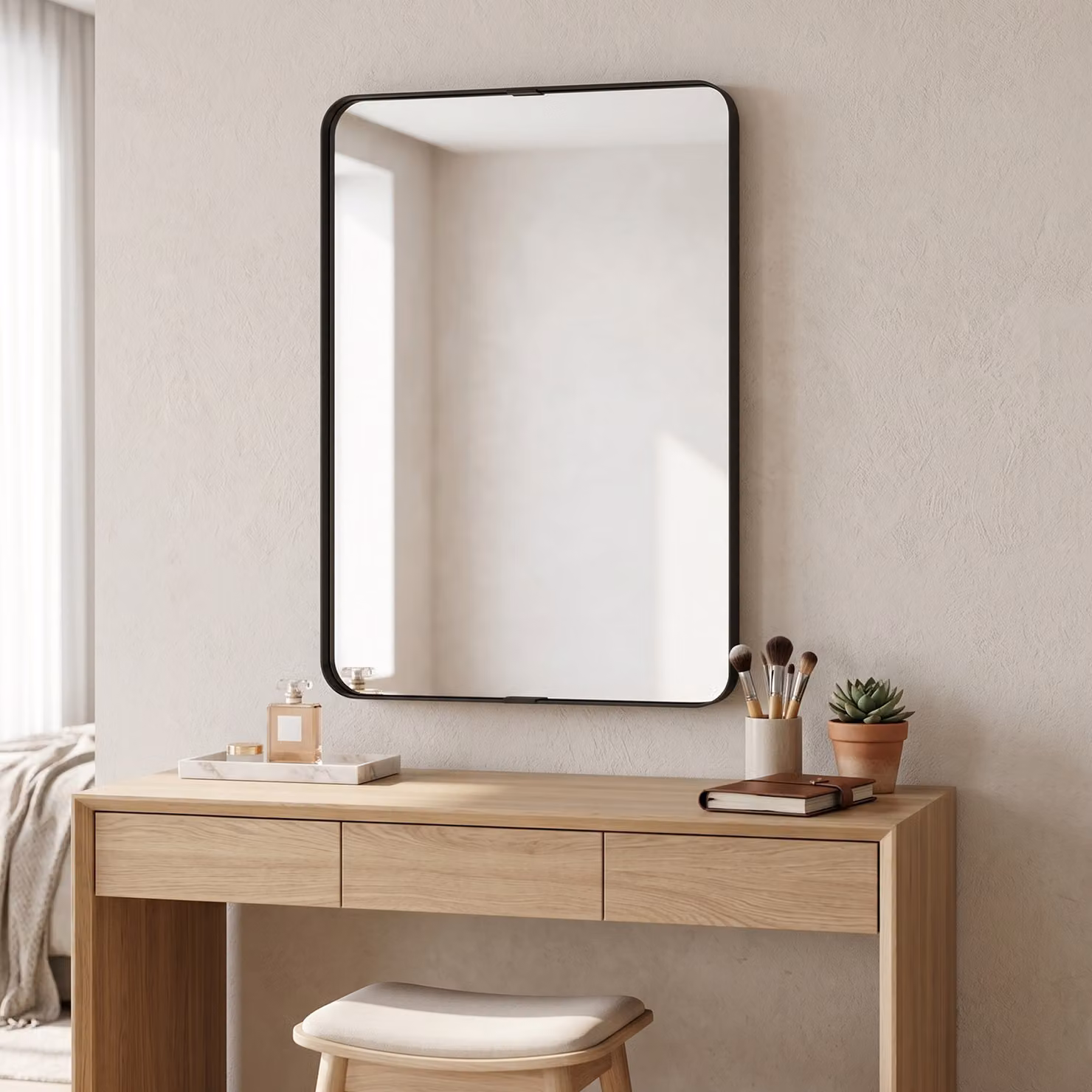 HOMCOM Rectangular Wall Mounted Bathroom Mirror with Aluminium Alloy Frame and Tempered Glass, Black, W: 90 cm, H: 60 cm – 5