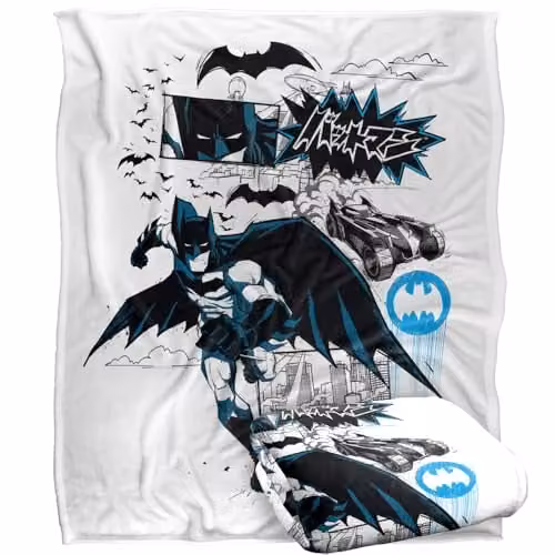 LOGOVISION Batman Running Black and Blue Kanji Super Soft Fleece Throw Blanket, W: 152 cm, D: 127 cm