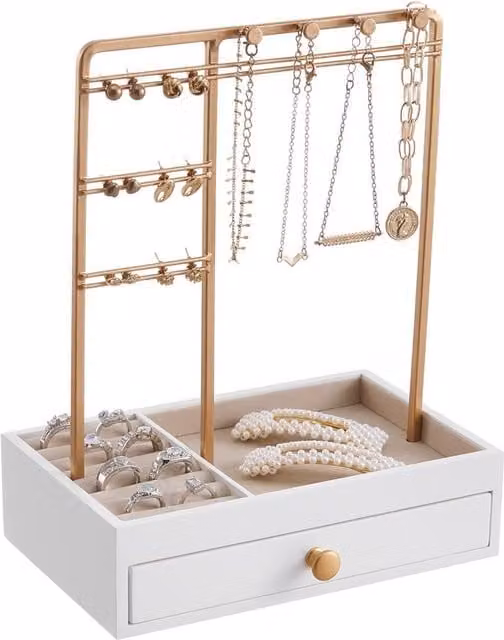Komore Freestanding Metal Jewellery Display Stand in White and Gold
