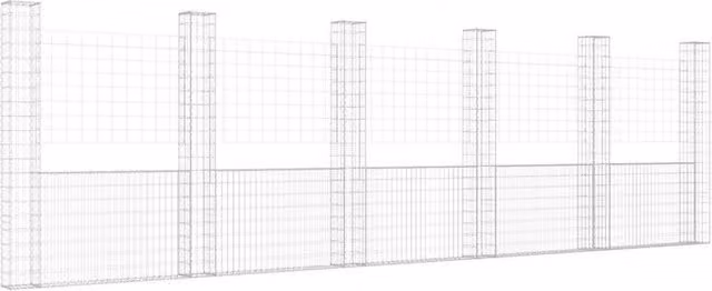 Berkfield Home U-shape Iron Gabion Basket with 6 Posts, Silver, W/D/H: 620 x 20 x 200 cm