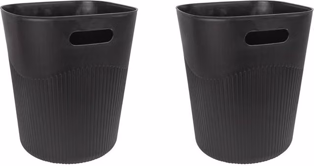 JVL Riblex Square Waste Bin, 11L, Set of 2, Black – 1