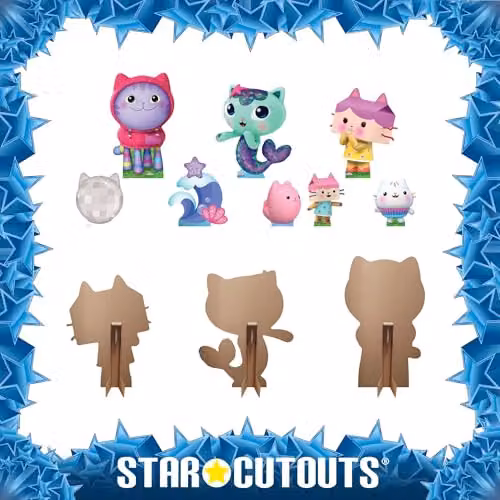 Star Cutouts Gabby’s Dollhouse DJ Catnip, Baby Box & MerCat Multi Pack Party Decorations and Bedroom Decor, Multicolour – 4