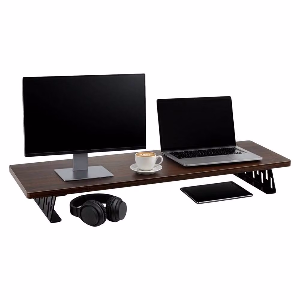 VOGREX Wooden Monitor Stand Riser for 2 Monitors, Dark Brown, Width: 80 cm – 3