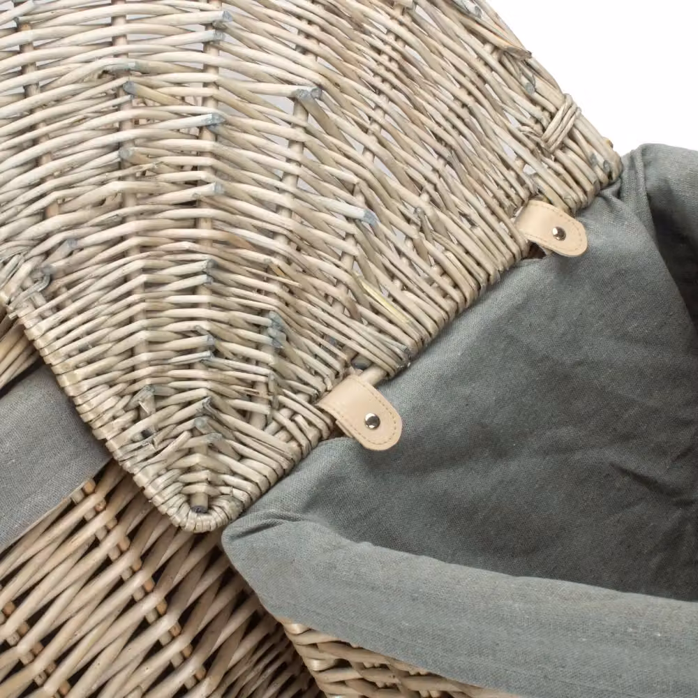 Red Hamper Set of 2 Antique Wash Corner Linen Baskets with Grey Sage Cotton Lining in Natural Fibre – 2