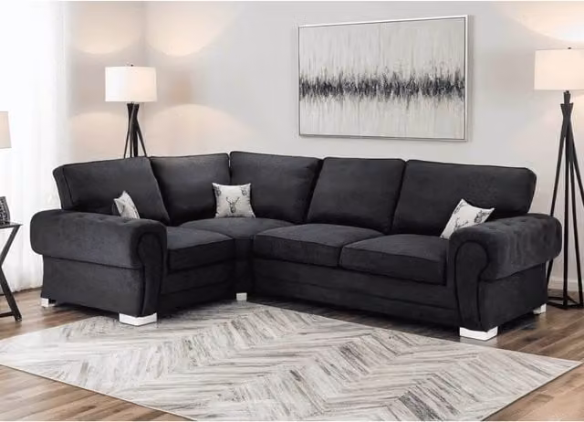 Furniture786ltd Hampton Chenille Left Hand Corner Sofa in Black